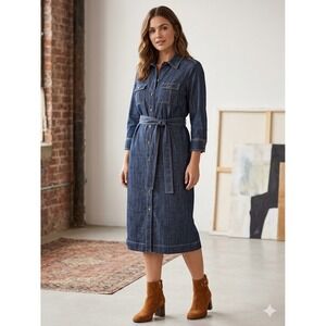 Vintage Forth & Towne Edition GAP Denim Shirt Dress Blue Cotton Belted Midi